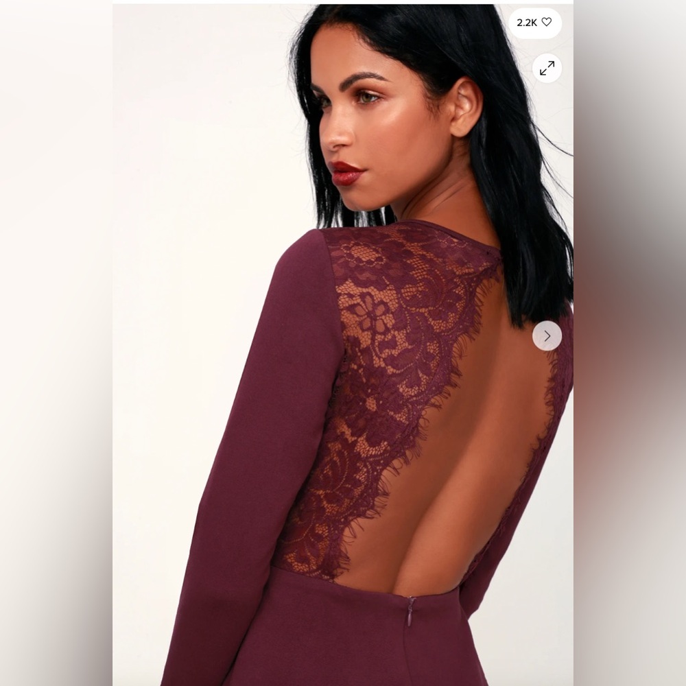 Lulus Felicity Plum Purple Backless Lace Skater Dress Size Small